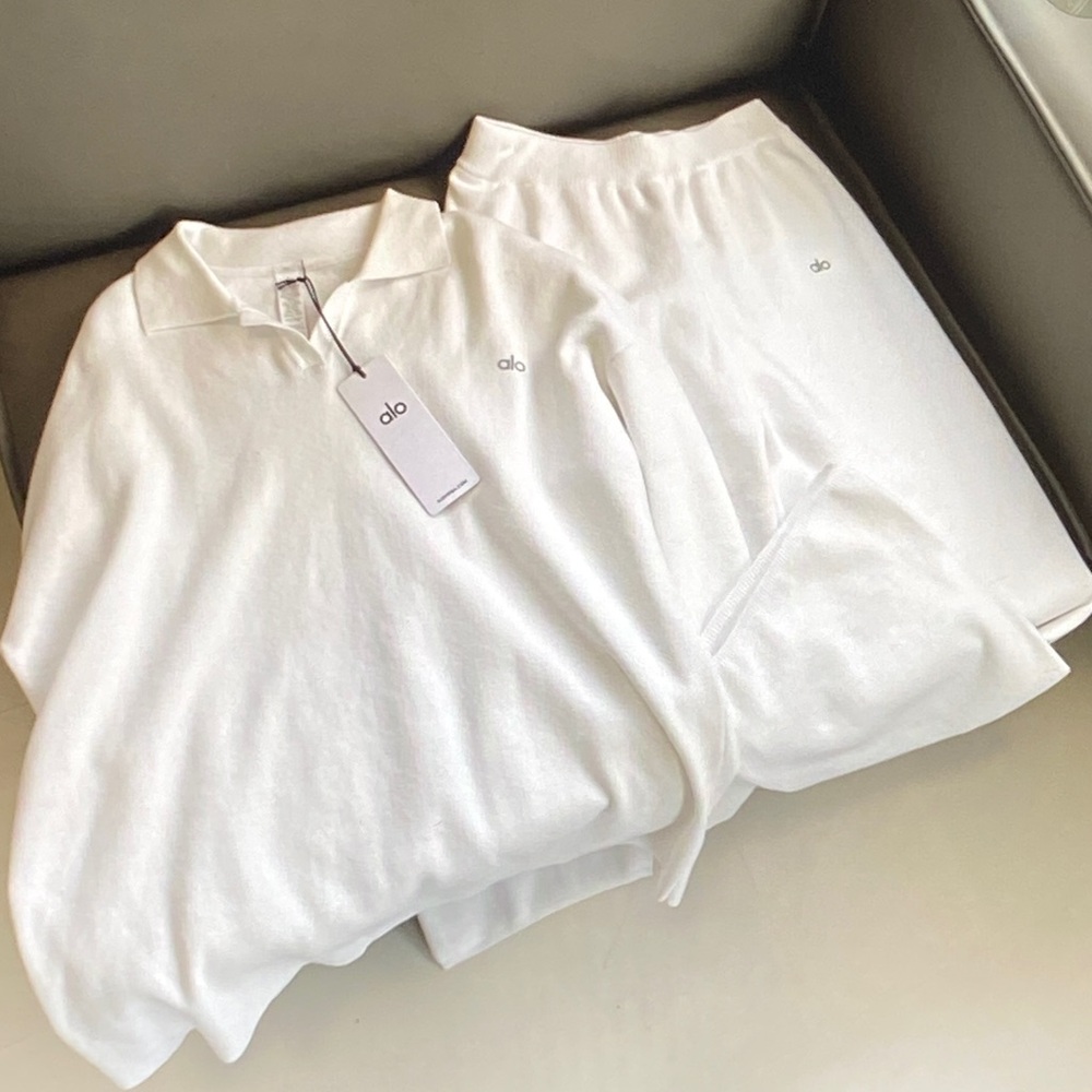 ALO Yoga White Short Sleeve Polo Tee